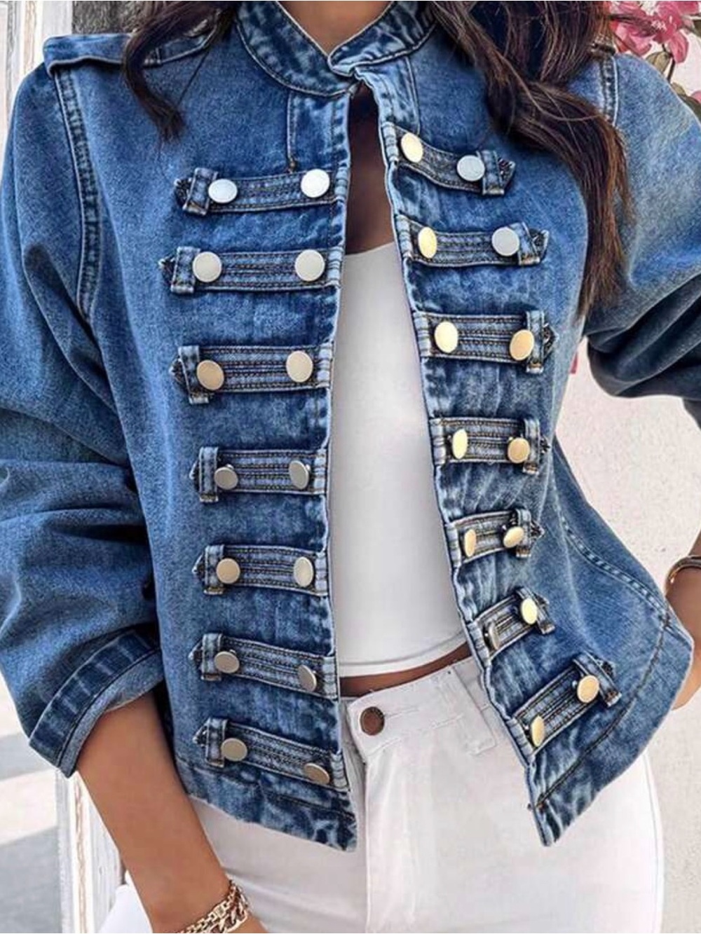 Denim Blue Button-Trim Women’s jacket